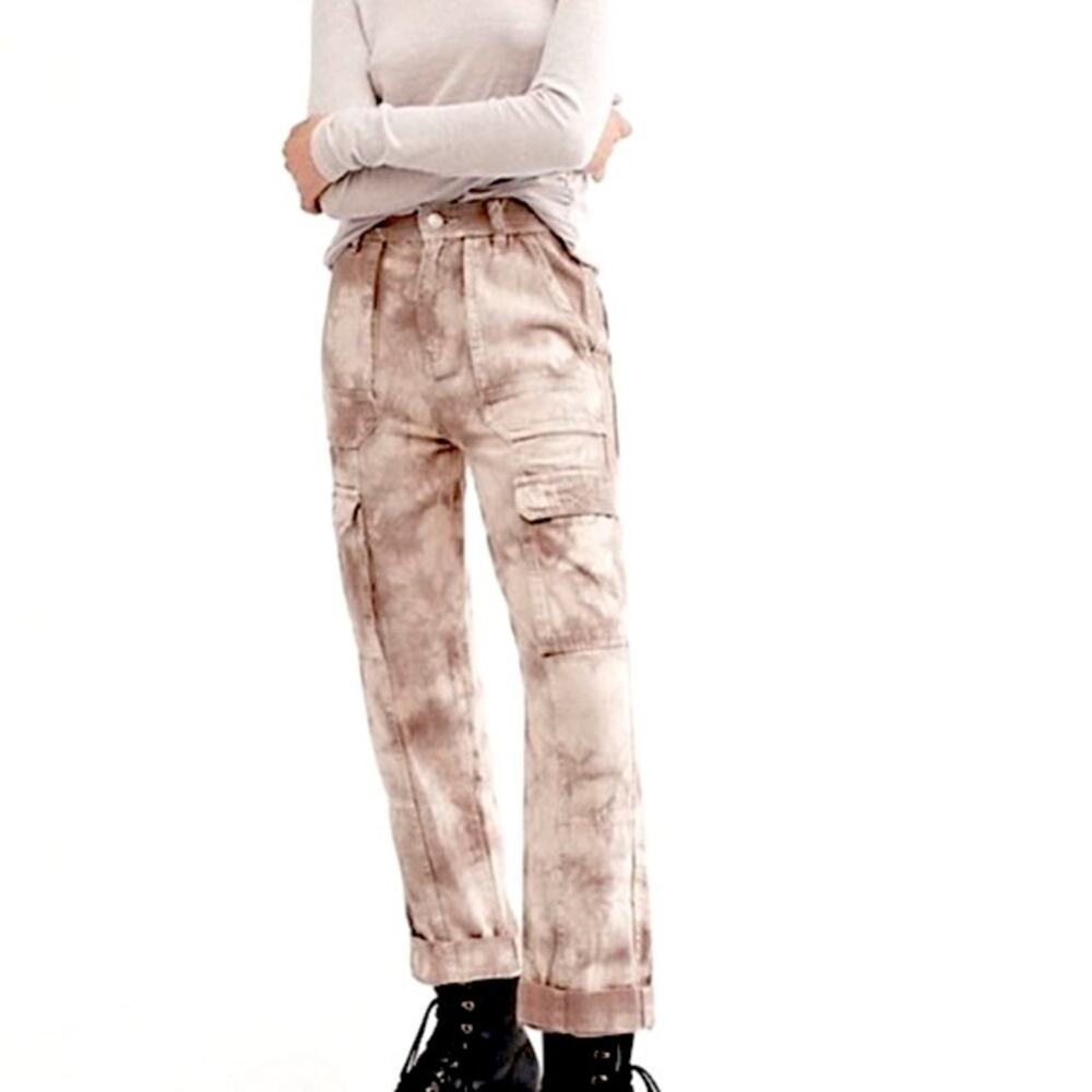 FREE PEOPLE We The Free Tie Dye Madison Utility Cargo Jeans 100% Cotton Size 25